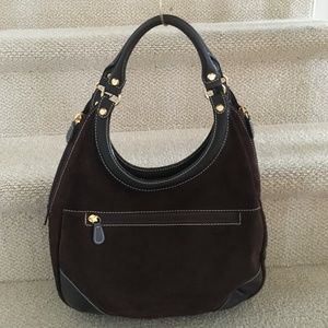 J McLaughlin Brown Suede and Leather Hobo Bag
